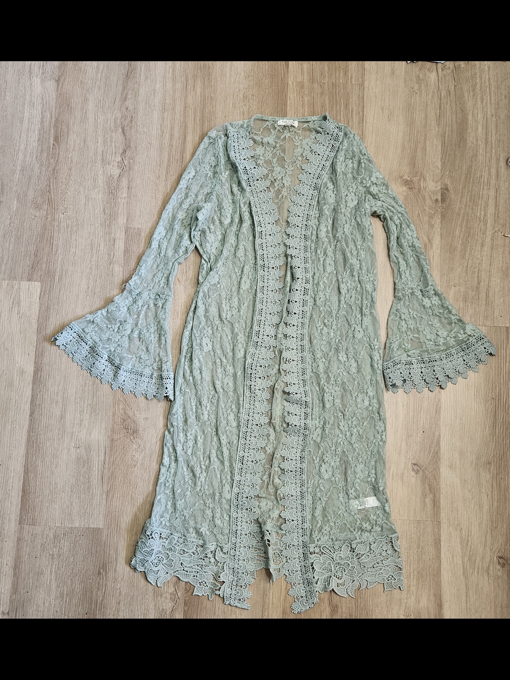 Full Ciircle Trends Sage Green Lace Duster Cardigan